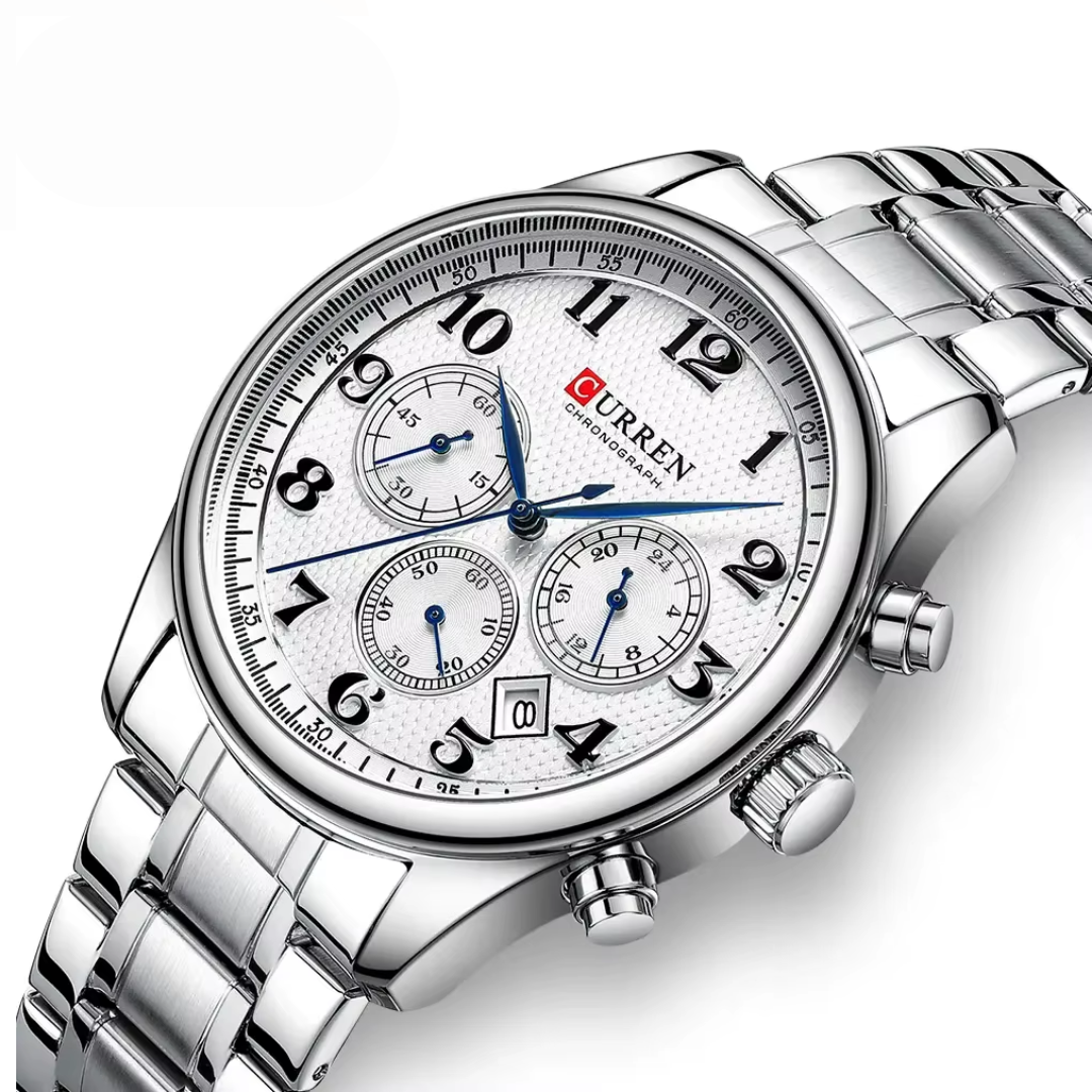 Reloj Curren 8466 Cronógrafo En Acero Para Hombre Plateado