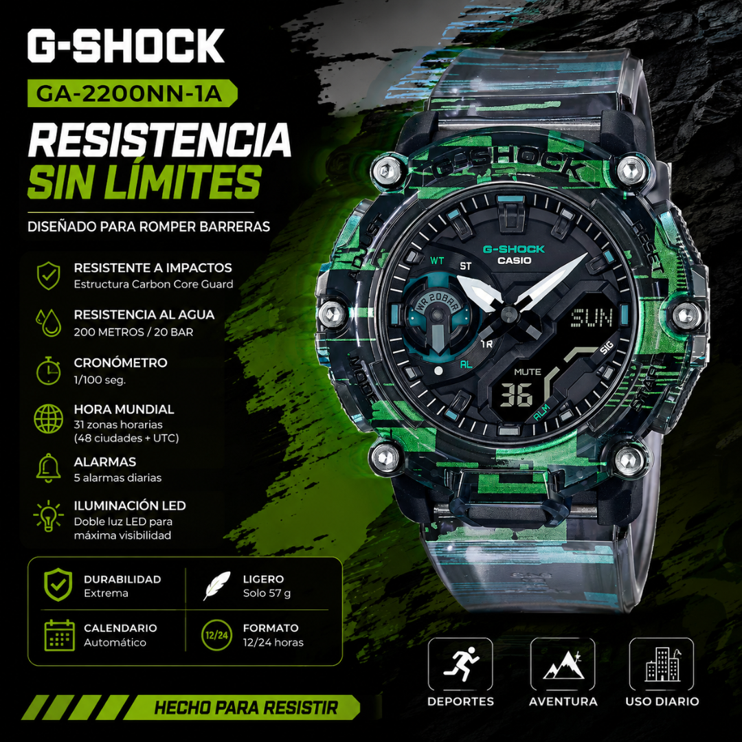 Reloj G-shock GA-2200NN-1A En Resina Deportivo Para Hombre