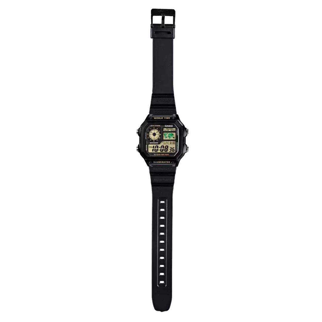 Reloj Casio ae-1200wh-1bvdf Resina Negra - Detalles Dorados