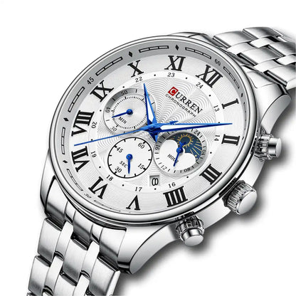 Reloj Curren 8427 Cronógrafo En Acero Para Hombre Plateado - Blanco