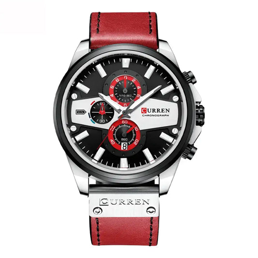 Reloj Curren 8394 Cronógrafo En Cuero Para Hombre Rojo