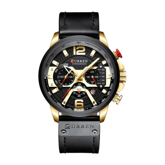 Reloj Curren Cronógrafo 8329 En Cuero Para Hombre Negro - Oro Rosa