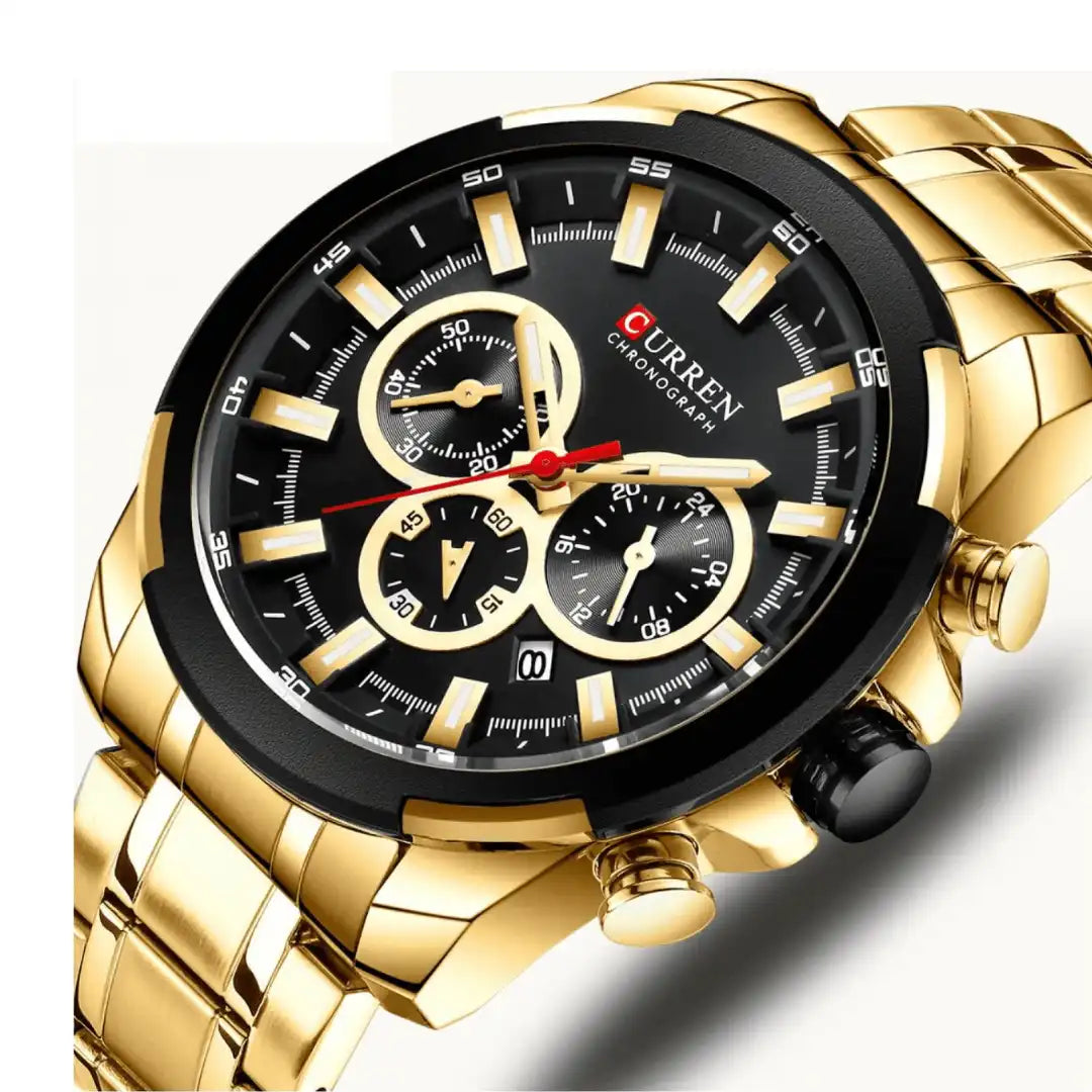 Reloj Curren 8361 Cronógrafo En Acero Para Hombre Dorado - Negro