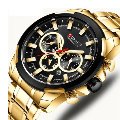 Reloj Curren 8361 Cronógrafo En Acero Para Hombre Dorado - Negro