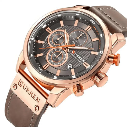 Reloj Curren 8291 Cronógrafo En Cuero Para Hombre Marron