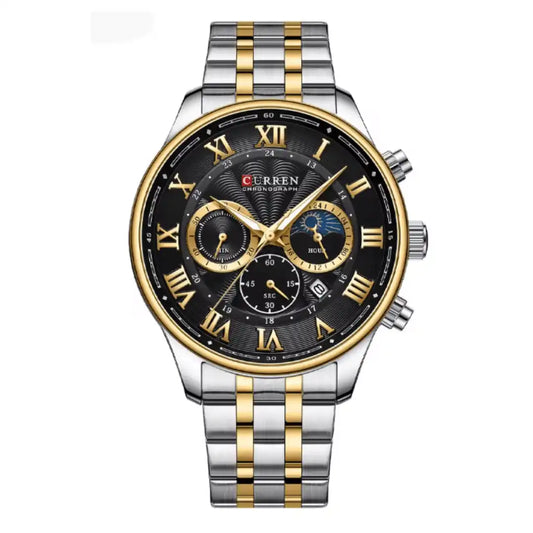 Reloj Curren 8427 Cronógrafo En Acero Para Hombre Plateado - Dorado