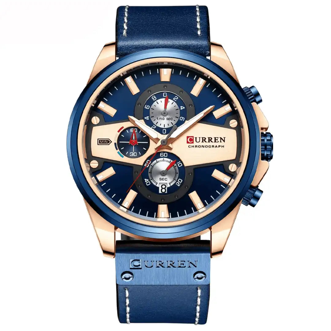 Reloj Curren 8394 Cronógrafo En Cuero Para Hombre Azul