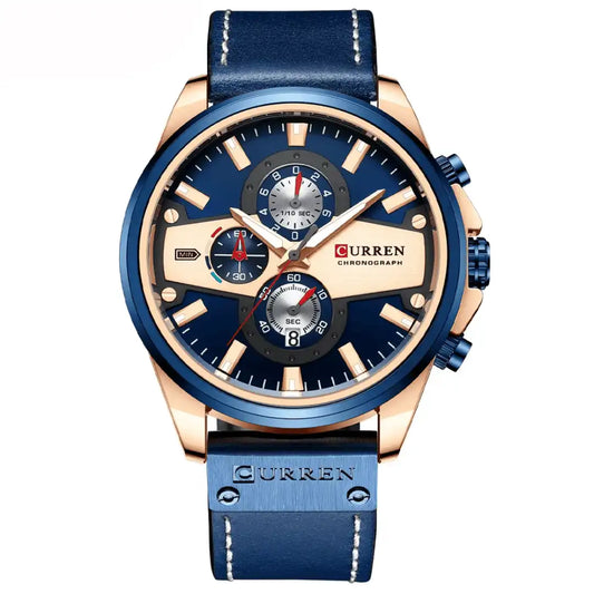 Reloj Curren 8394 Cronógrafo En Cuero Para Hombre Azul