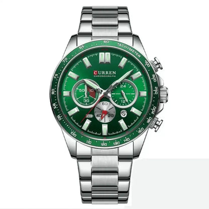 Reloj Curren 8418 Cronógrafo En Acero Para Hombre Plateado - Verde