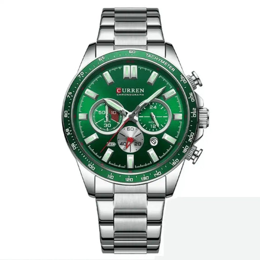 Reloj Curren 8418 Cronógrafo En Acero Para Hombre Plateado - Verde