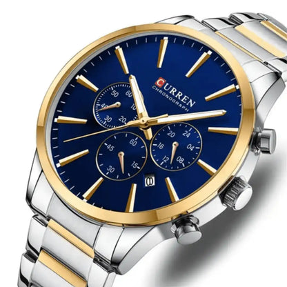 Reloj Curren 8435 Cronógrafo En Acero Para Hombre Plateado - Azul