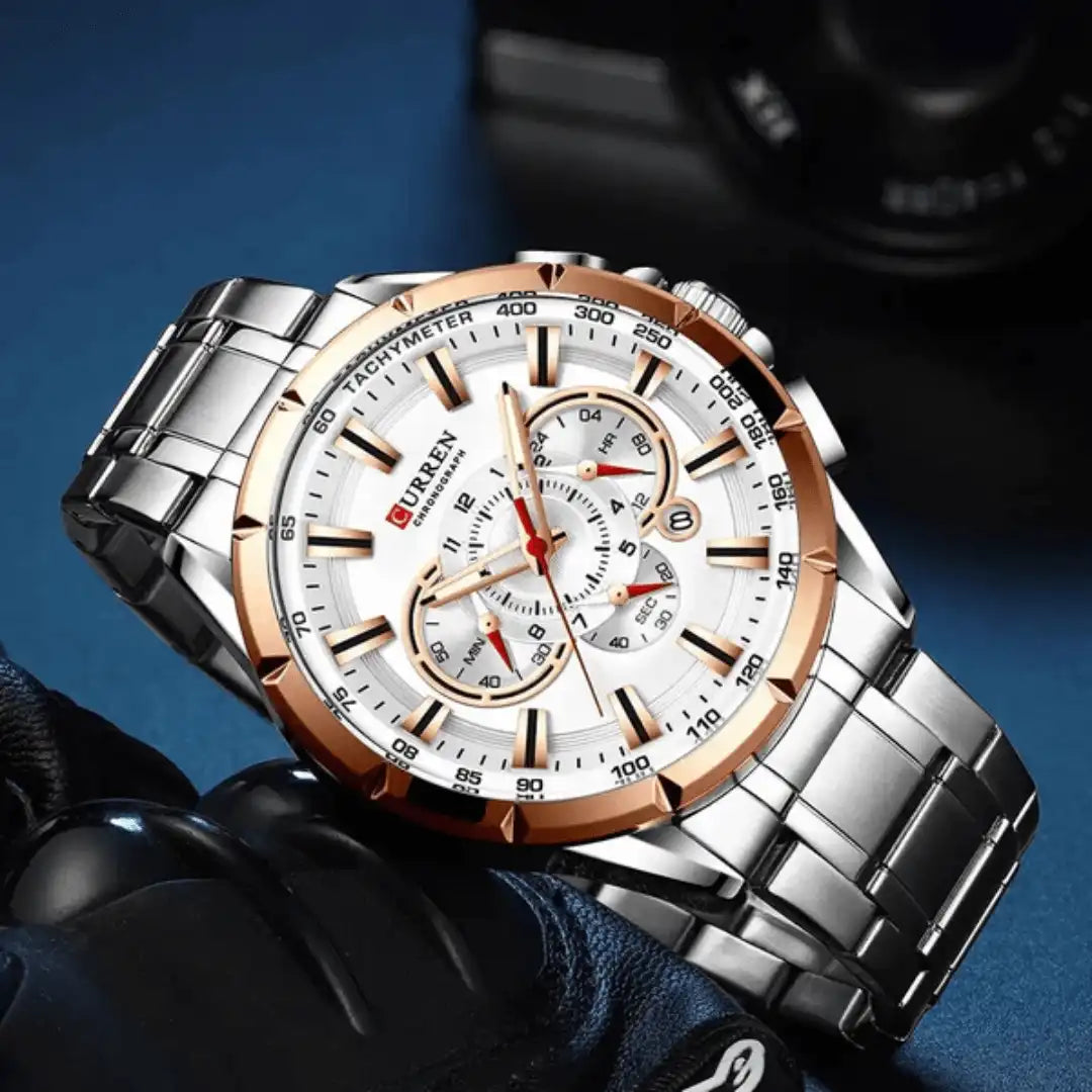 Reloj Curren 8363 Cronógrafo Para Hombre Plateado - Blanco