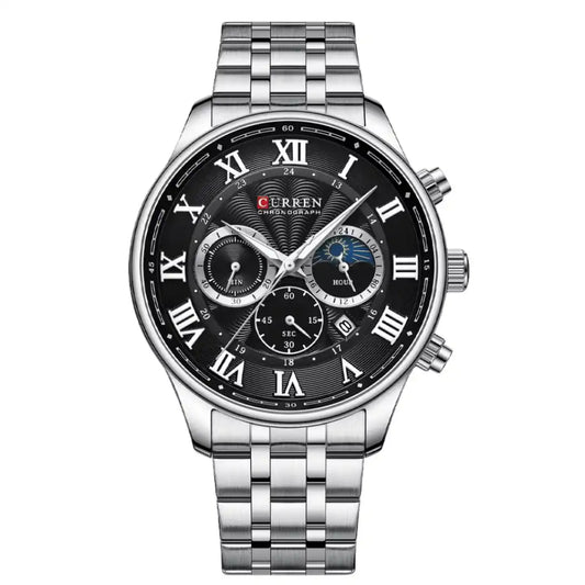 Reloj Curren 8427 Cronógrafo En Acero Para Hombre Plateado - Negro