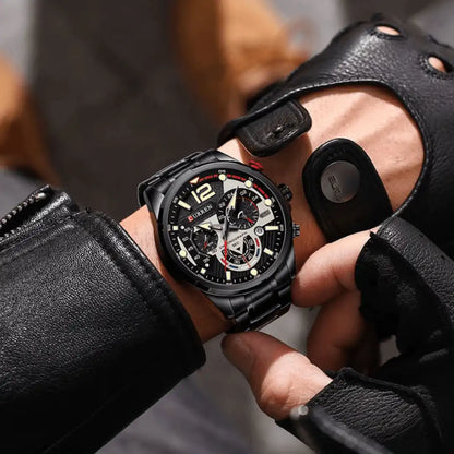 Reloj Curren 8395 Cronógrafo En Acero Para Hombre Negro - Plateado
