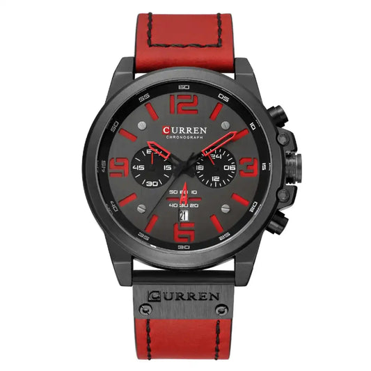 Reloj Curren 8314 Cronógrafo En Cuero Para Hombre Rojo - Gris