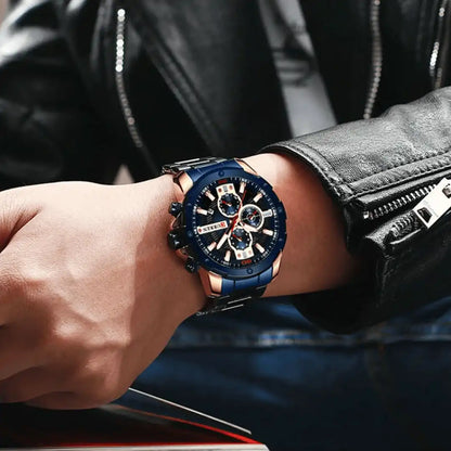 Reloj Curren 8336 Cronógrafo En Acero Para Hombre Azul - Dorado