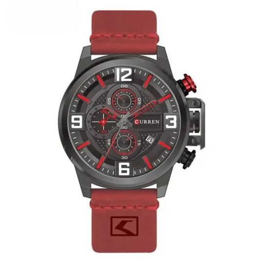 Reloj Curren 8278 Cronógrafo En Cuero Para Hombre Rojo Intenso