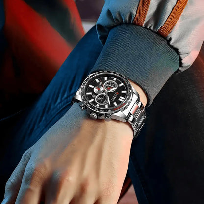 Reloj Curren 8418 Cronógrafo En Acero Para Hombre Plateado - Negro