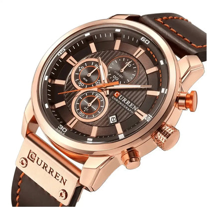 Reloj Curren 8291 Cronógrafo En Cuero Para Hombre Café