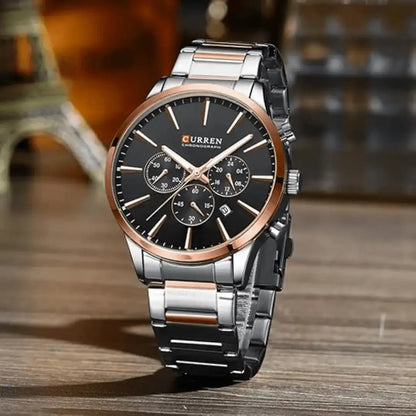 Reloj Curren 8435 Cronógrafo En Acero Para Hombre Plateado - Negro