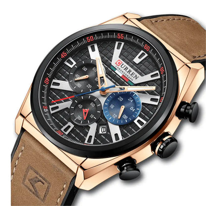 Reloj Curren 8392 Cronógrafo En Cuero Para Hombre Marron