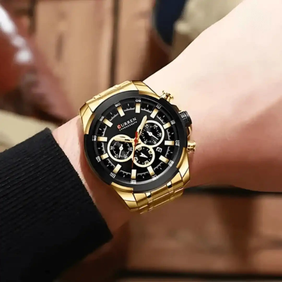 Reloj Curren 8361 Cronógrafo En Acero Para Hombre Dorado - Negro