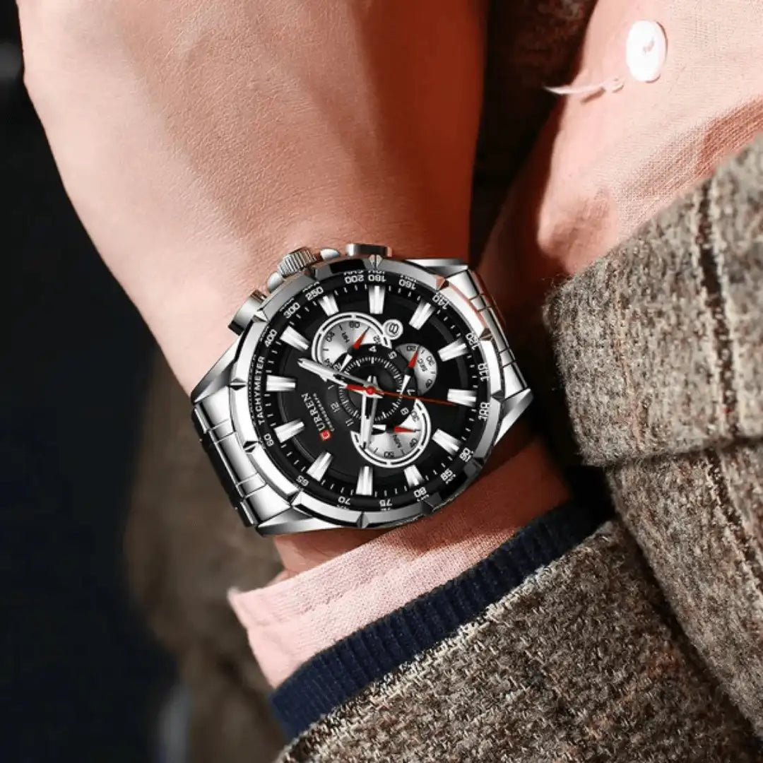 Reloj Curren 8363 Cronógrafo Para Hombre Plateado - Negro