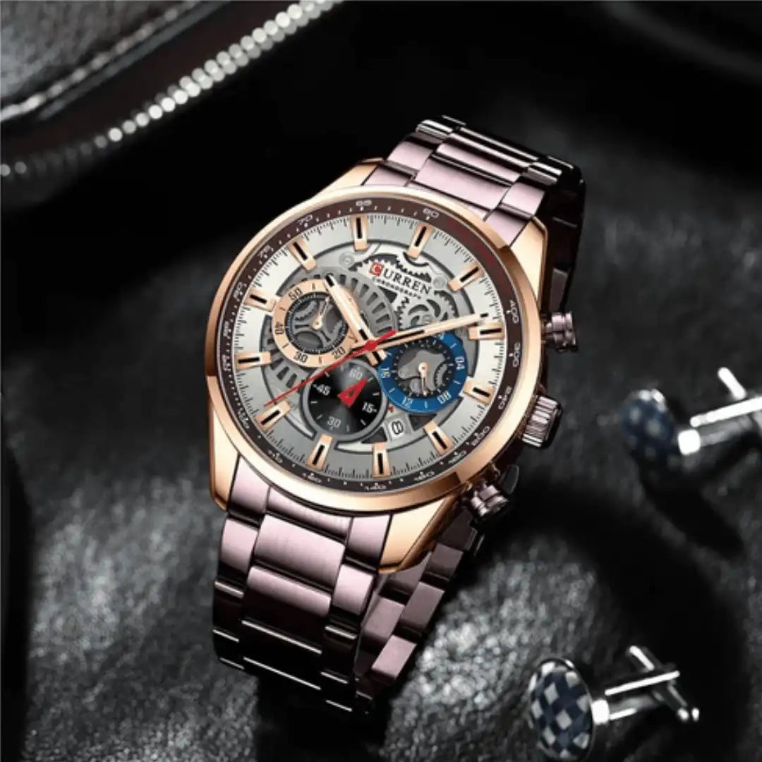 Reloj Curren 8391 Cronógrafo En Acero Marron Para Hombre
