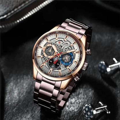 Reloj Curren 8391 Cronógrafo En Acero Marron Para Hombre
