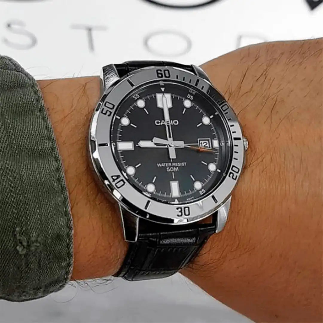 Reloj Casio MTP-VD01L-1E En Cuero Negro Para Hombre
