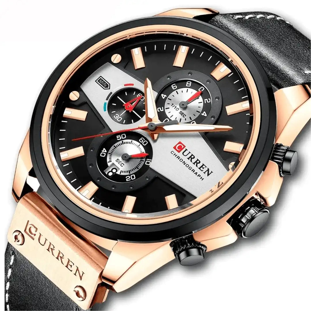 Reloj Curren 8394 Cronógrafo En Cuero Para Hombre Negro