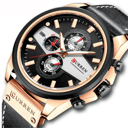 Reloj Curren 8394 Cronógrafo En Cuero Para Hombre Negro