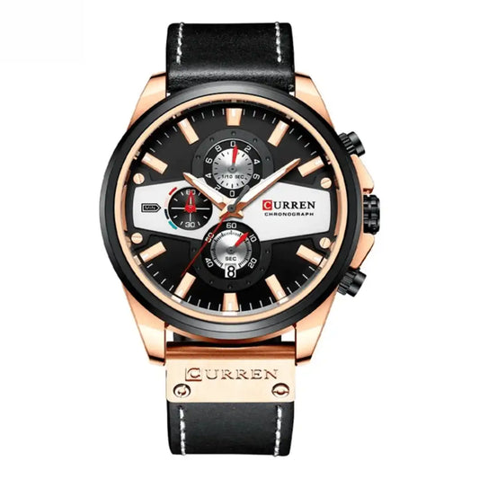 Reloj Curren 8394 Cronógrafo En Cuero Para Hombre Negro