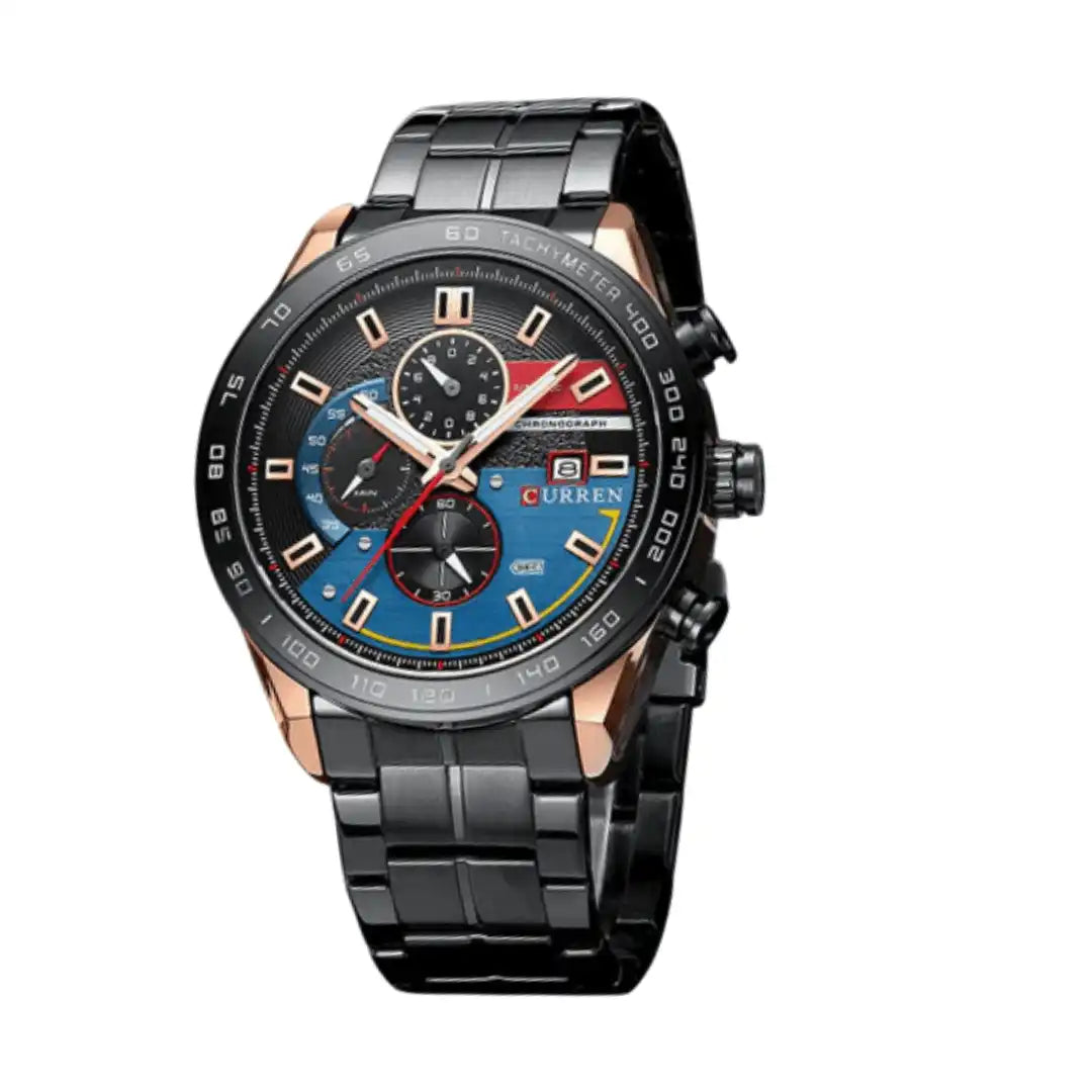 Reloj Curren 8410 Cronógarfo En Acero Casual Para Hombre Negro