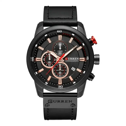 Reloj Curren 8291 Cronógrafo En Cuero Para Hombre Negro