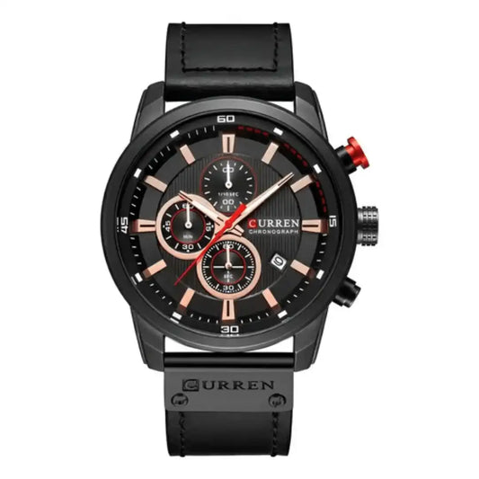 Reloj Curren 8291 Cronógrafo En Cuero Para Hombre Negro