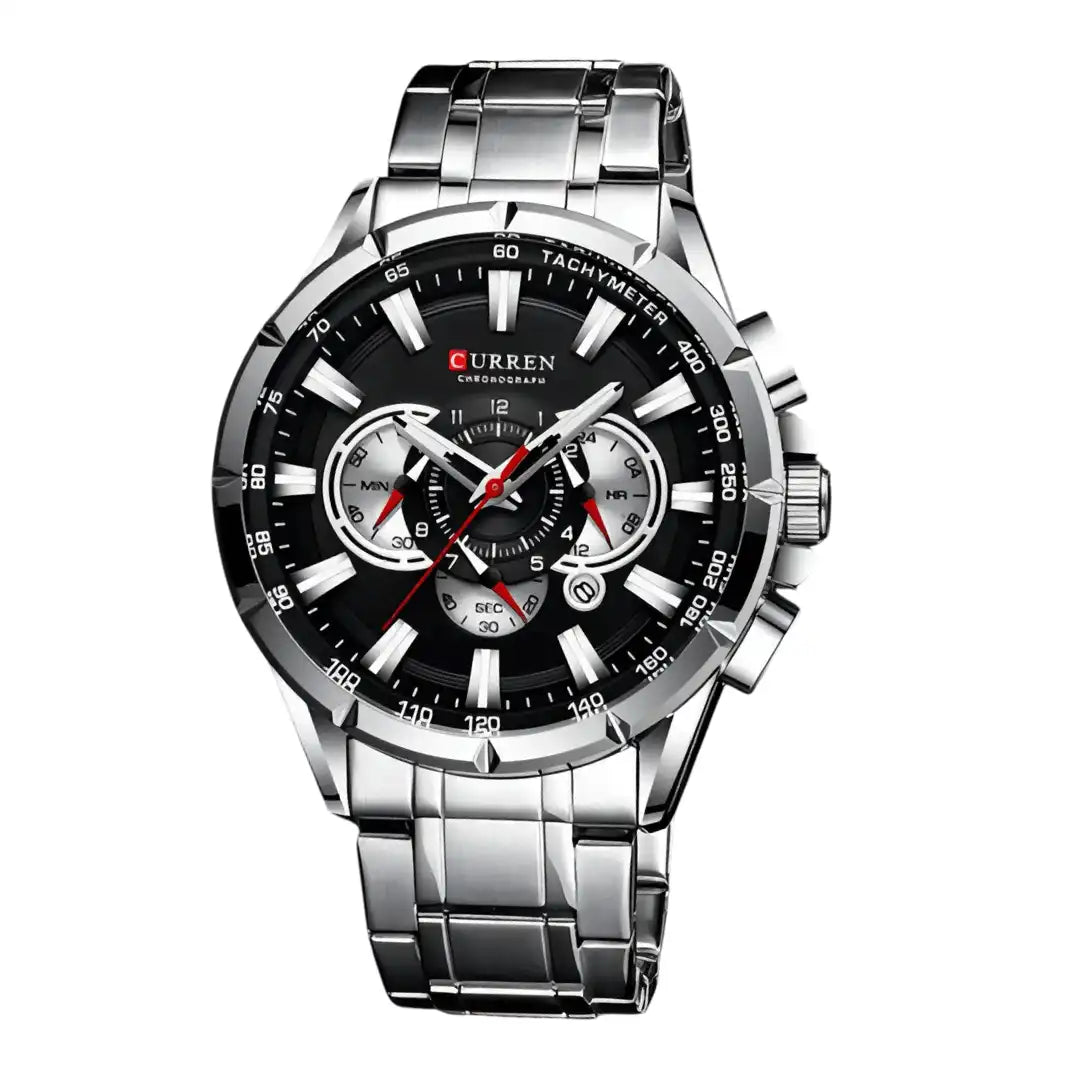 Reloj Curren 8363 Cronógrafo Para Hombre Plateado - Negro
