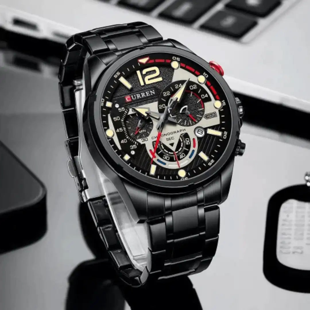 Reloj Curren 8395 Cronógrafo En Acero Para Hombre Negro - Plateado