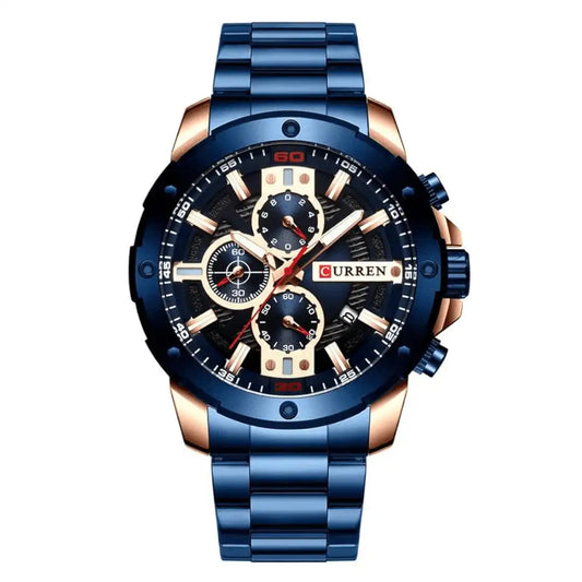 Reloj Curren 8336 Cronógrafo En Acero Para Hombre Azul - Dorado
