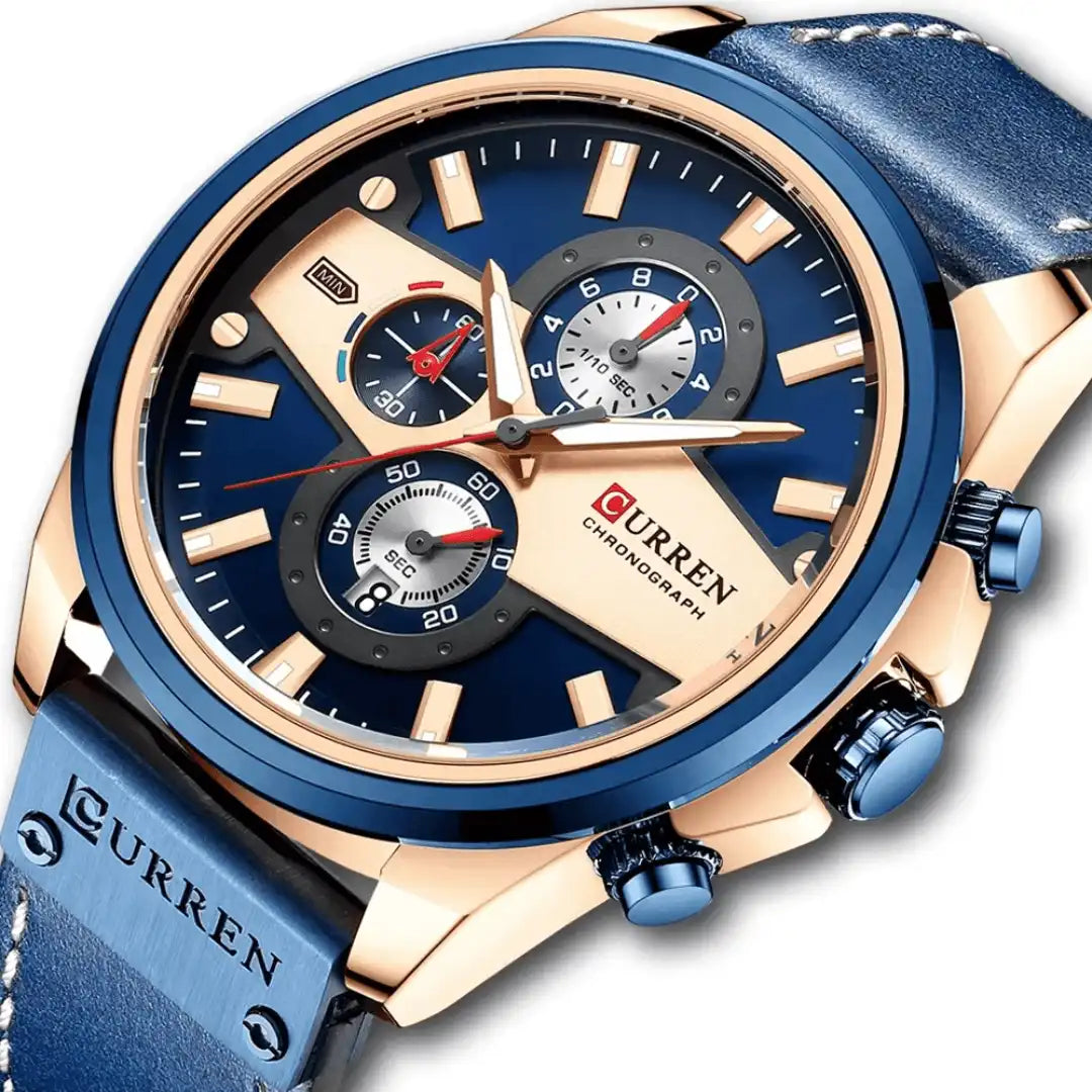 Reloj Curren 8394 Cronógrafo En Cuero Para Hombre Azul