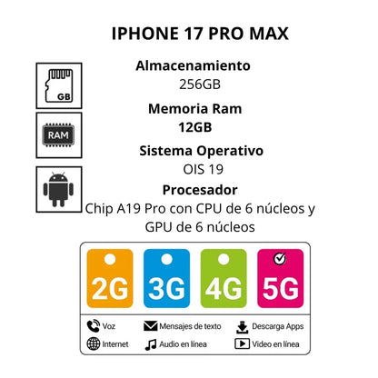 Celular iPhone 17 Pro Max 256GB E-SIM Blanco Plata