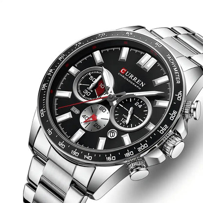 Reloj Curren 8418 Cronógrafo En Acero Para Hombre Plateado - Negro