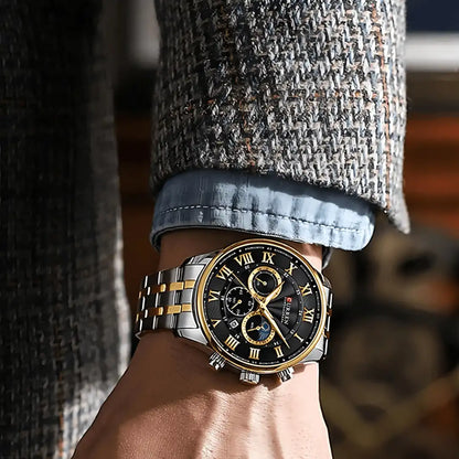 Reloj Curren 8427 Cronógrafo En Acero Para Hombre Plateado - Dorado