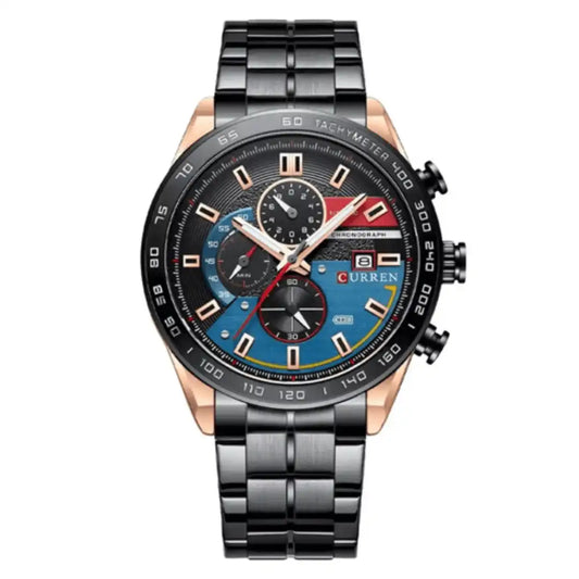 Reloj Curren 8410 Cronógarfo En Acero Casual Para Hombre Negro