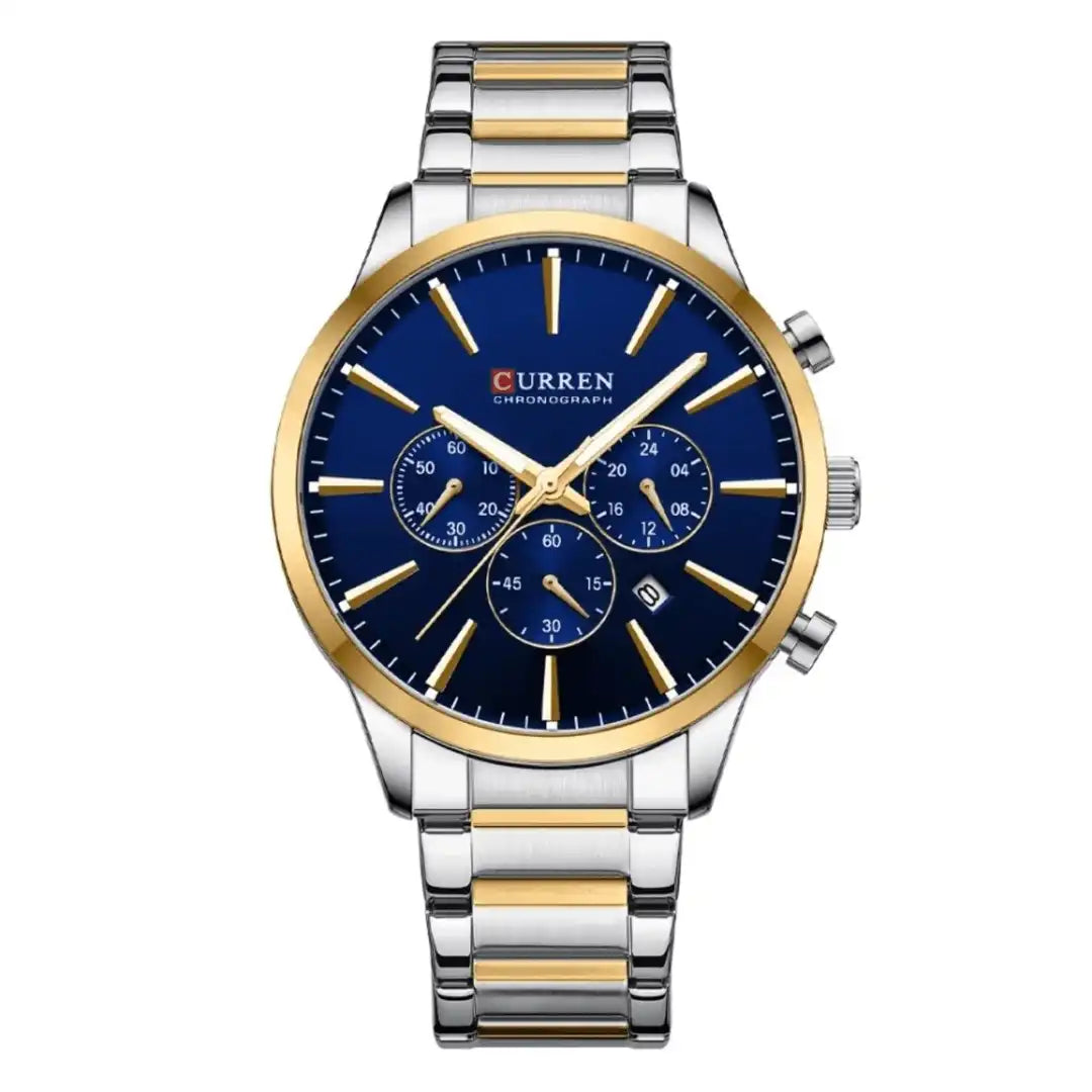 Reloj Curren 8435 Cronógrafo En Acero Para Hombre Plateado - Azul
