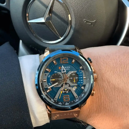 Reloj Curren 8329 Cronógrafo En Cuero Para Hombre Azul - Oro Rosa