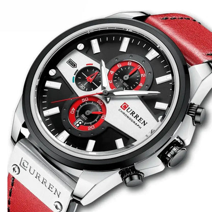 Reloj Curren 8394 Cronógrafo En Cuero Para Hombre Rojo