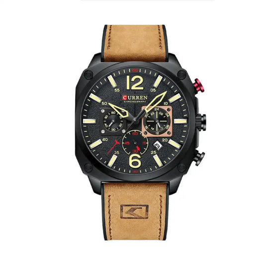 Reloj Curren 8398 Cronógrafo En Cuero Para Hombre Marron