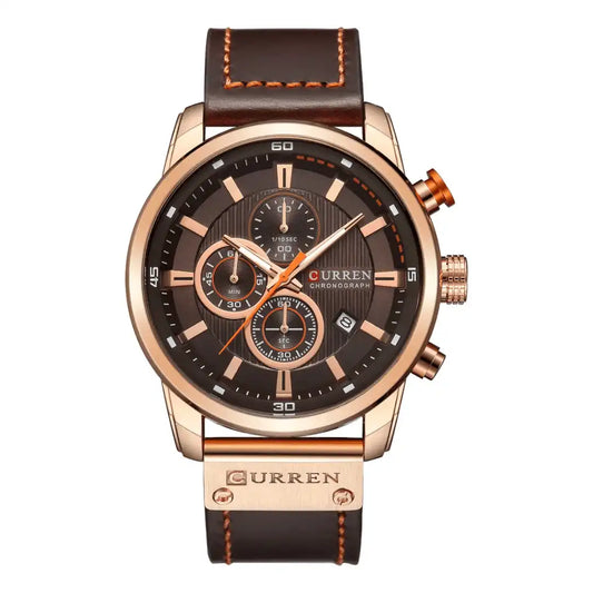 Reloj Curren 8291 Cronógrafo En Cuero Para Hombre Café