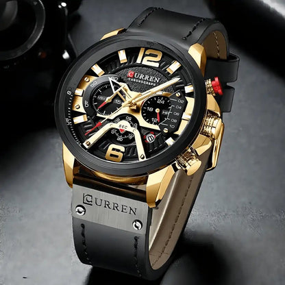 Reloj Curren Cronógrafo 8329 En Cuero Para Hombre Negro - Oro Rosa